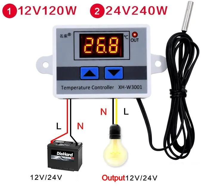 Цифровой дисплей W3001 AC 220V DC 12V 24V цифровой светодиодный регулятор температуры 10А инкубатный термостат управление датчик переключения - Цвет: DC 12V