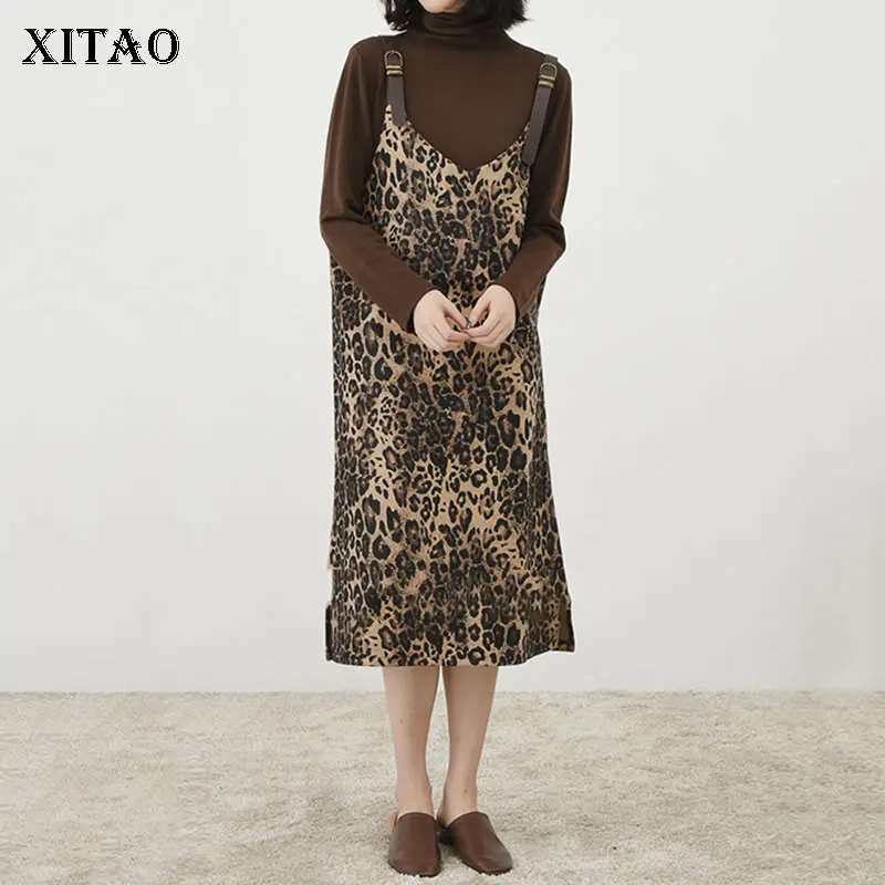 

XITAO Leopard Dress Fashion New Women Strapless Off Shoulder Goddess Fan Casual Style Loose 2021 Autumn Minority Dress ZY6590