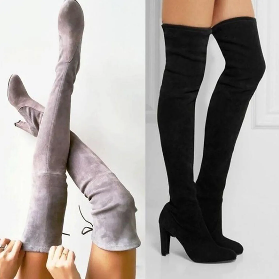 Женские ботфорты на высоком каблуке Зимние шпильке обувь размера плюс | Обувь