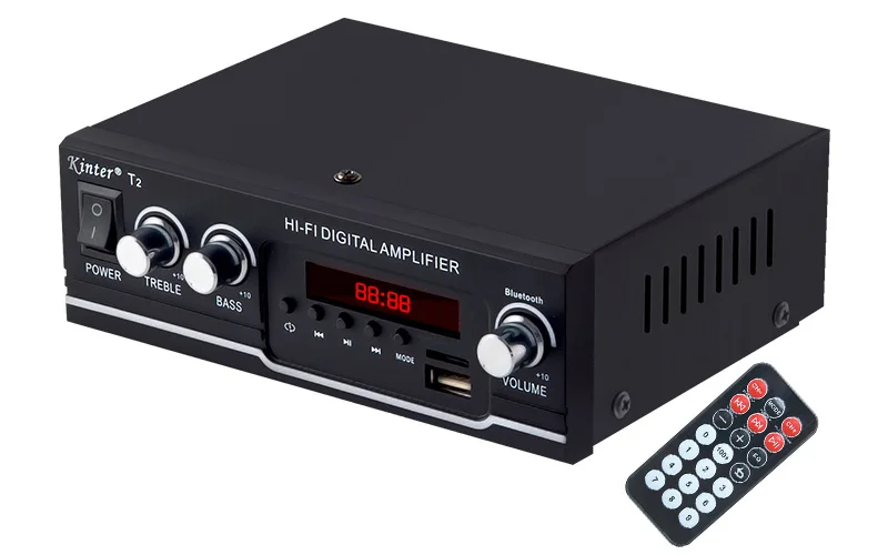 Kinter T2 для bluetooth 2.0CH Усилитель Аудио 20 Вт с usb sd входом fm радио управление сабвуфер ВЧ питание AC220 DC 12 В