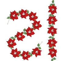 bmby 2pcs artificial christmas poinsettia garland with holly leaves and berries for christmas party front door wreath decor