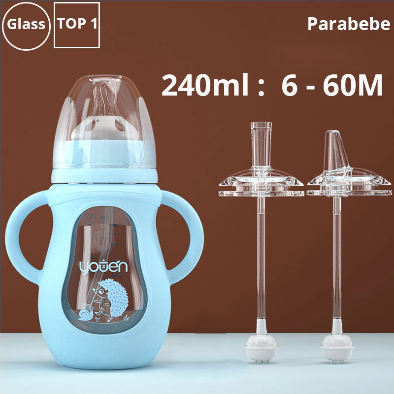 Милая стеклянная детская бутылочка силиконовая соломенная для питья воды