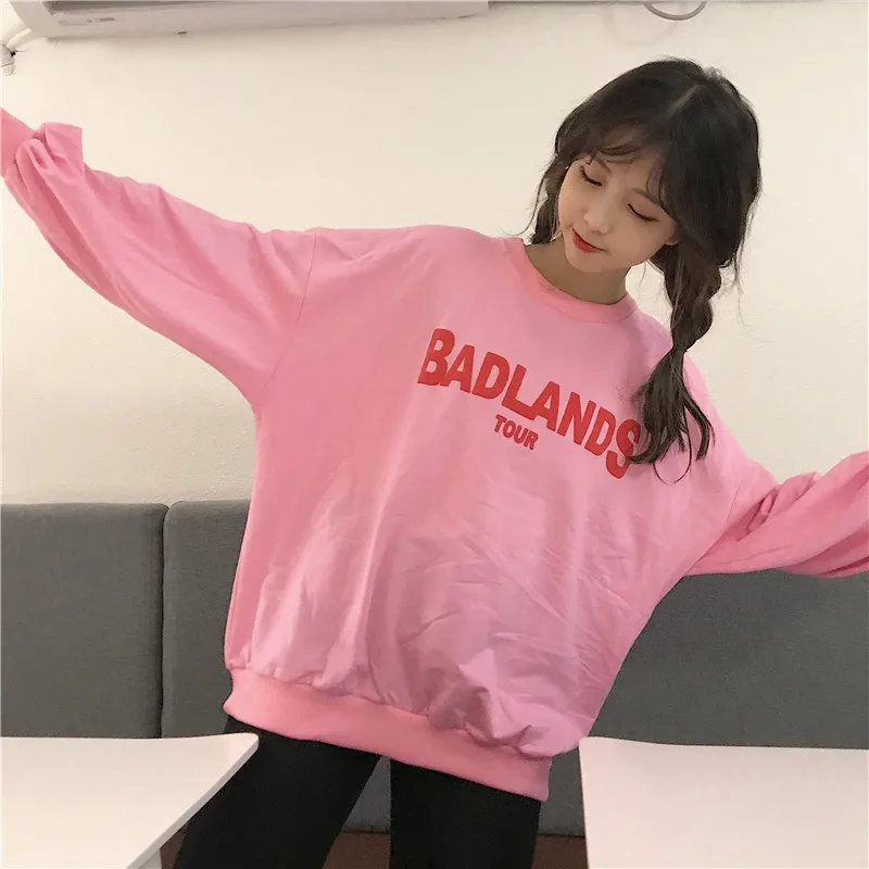 Женские толстовки Ulzzang BF Harajuku с принтом пуловер пышными рукавами и круглым