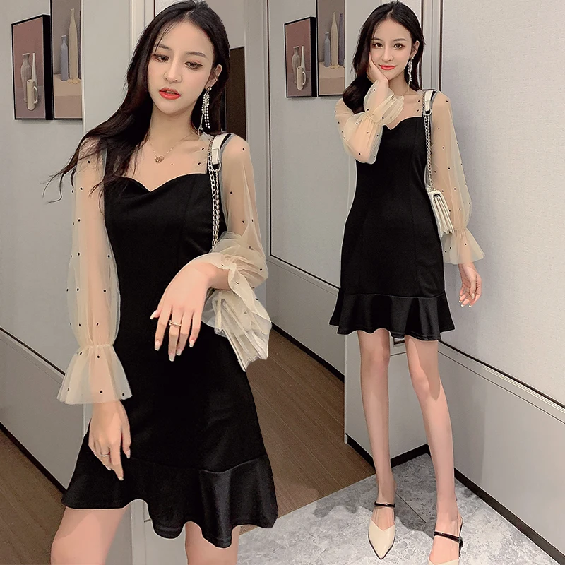 S-XL корейское платье с длинным рукавом для женщин осень/зима новое повседневное