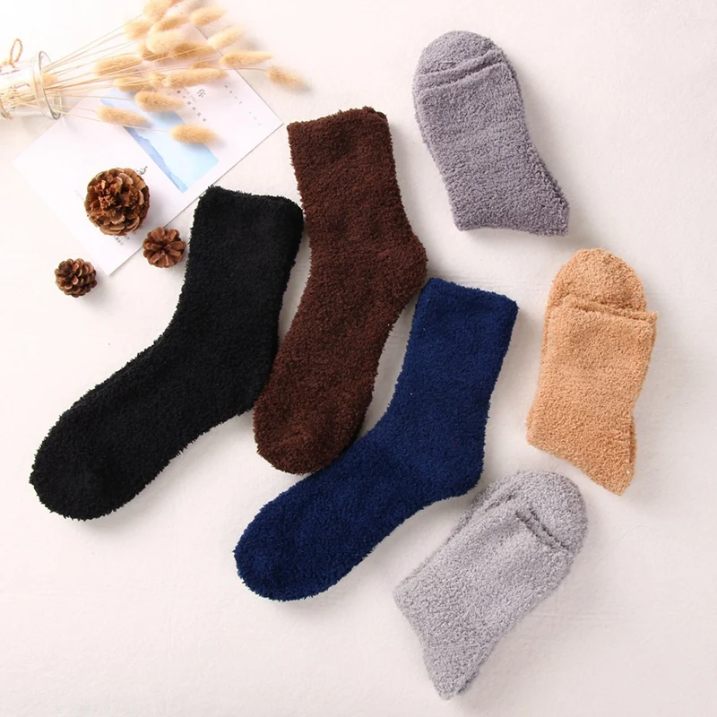 

Warm Thick Coral Fleece Unisex Cotton Winter Soft Sleep Bed Floor Home Fluffy Pure Color Funny Socks 2020