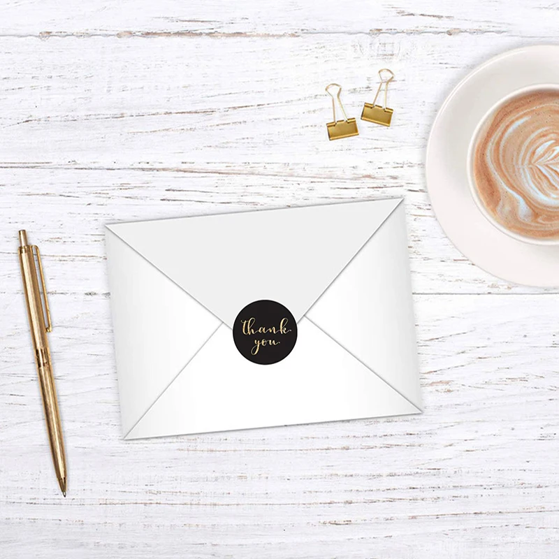 

500PCS Purple Bronzing Thank You Stickers Sealing Black Paper Scrapbook Sticky Sticker Festival Decoration Stationery Supplies