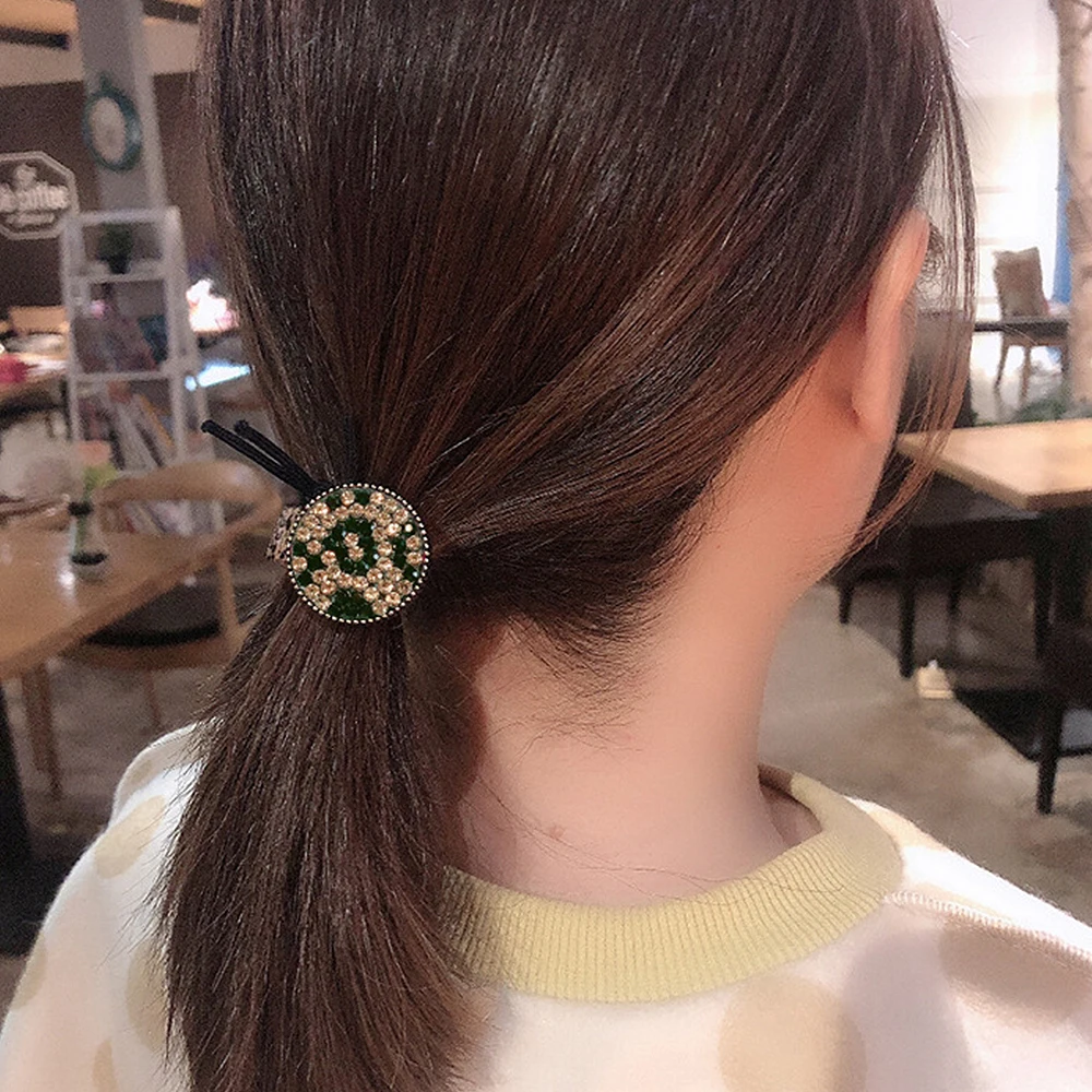 Женская резинка для волос с леопардовым принтом обтягивающая кристаллами в виде