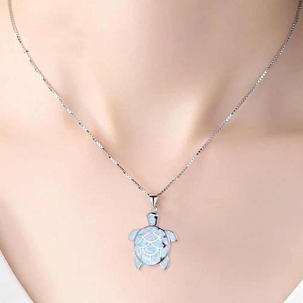 Милые черепахи Животные форма Белый огненный опал посеребренные вечерние