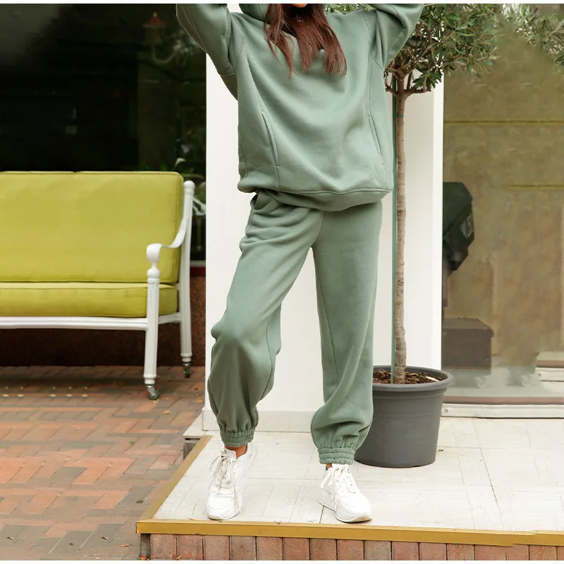 

Women's plus size sports running hooded sweater warm clothing women's two-piece pullover jacket casual wear suit