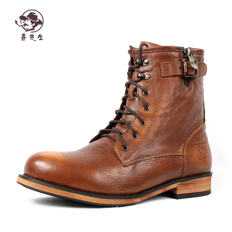 

Trend Era 2021 Fall Winter Men's Boots Distressed Retro Leather Zipper Metal British Casual Flat Heel Martin Boots army boots