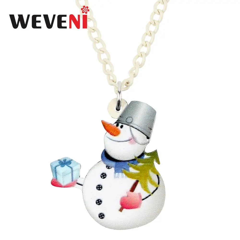 WEVENI Acrylic Christmas Bucket Hat Snowman Necklace Pendant Choker Decoration Jewelry Women Girls Teens Festival Gift New 2019 |