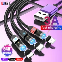 ugi 3in1 540%c2%b0 3a fast charging magnetic cable for ios type c usb c micro usb android cable 123pack mobile phone for samsung