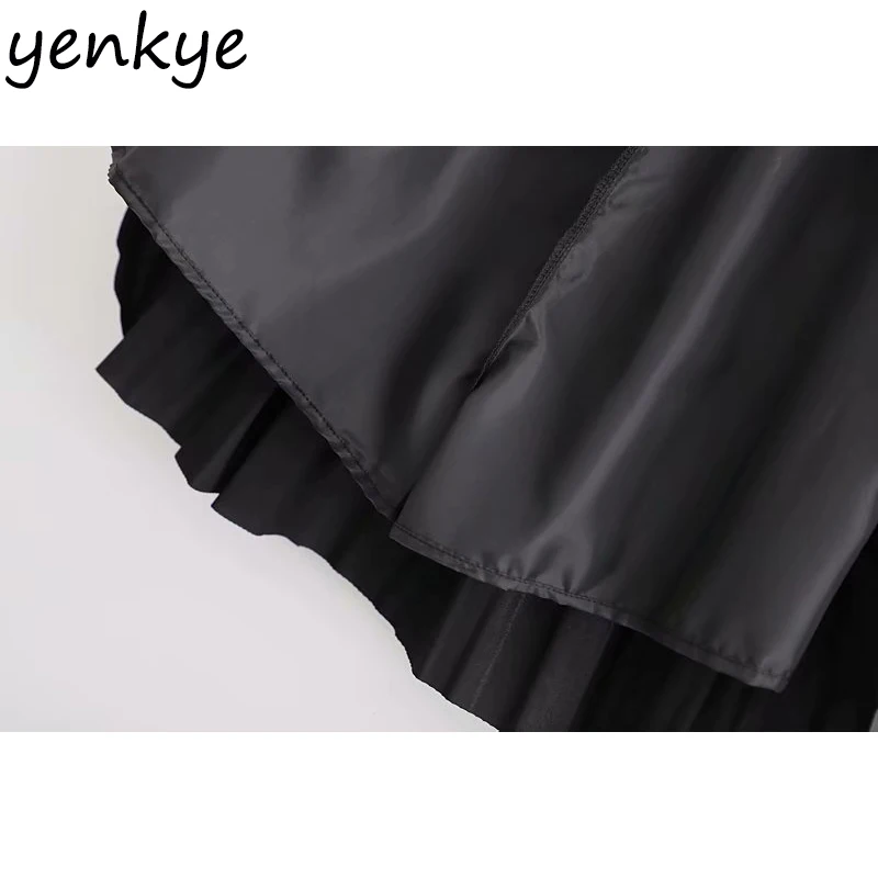 Винтажная юбка черная юбка из искусственной кожи Модная эластичная плиссированная юбка с высокой талией mujer moda XDWM2553