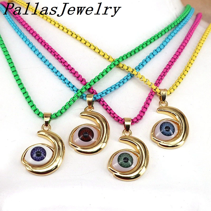 

5Pcs Fashion luxury new gold plated eye Shape pendant necklace,fashion enamel chain pendant necklace For Women