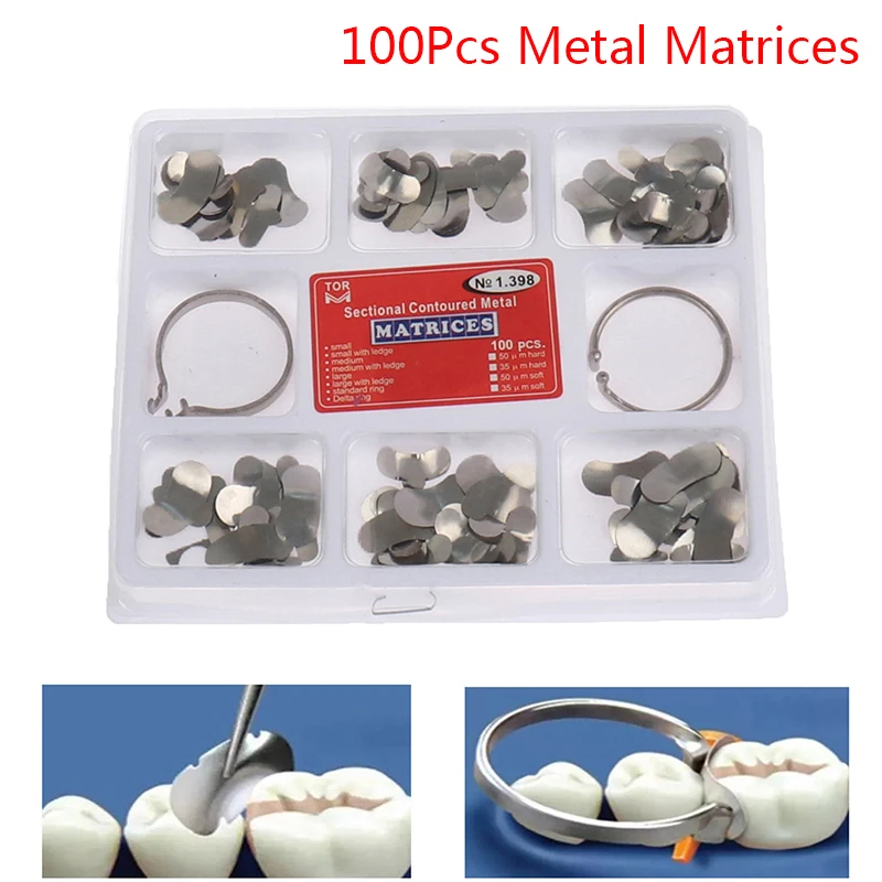 

100pcs/set Dental Matrix Sectional Contoured Metal Matrices Bands Dental Matrix Rings Full Teeth Replacement Dentsit Oral Care