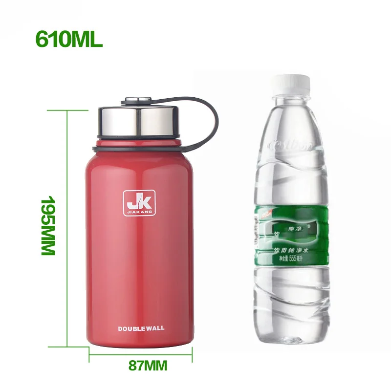 610ml Red Логотип нержавеющая сталь на заказ вакуумная фляга термобутылка двухслойные термосы чашка для бутылок с водой Спортивная уличная шейкер кружка - Цвет: 610ml Red