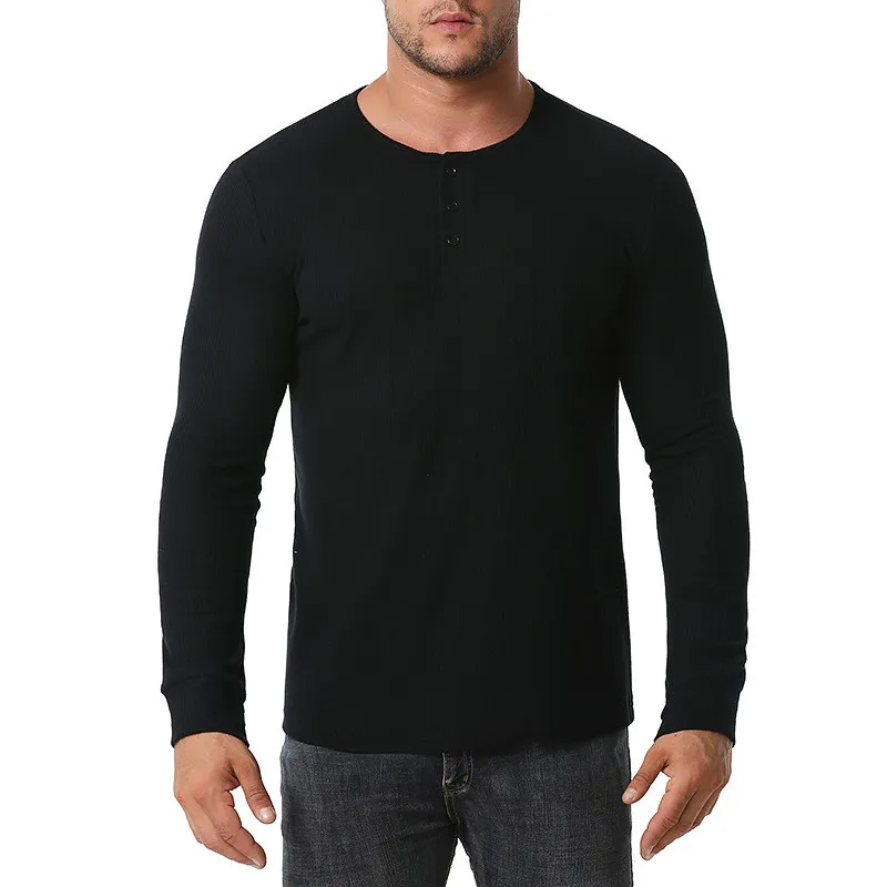 

Spring T Shirt Men Fashion Henley Collar Long Sleeve Mens T shirt Cotton Slim Fit Comfortable Casual Top Tees Mens Clothing 2022