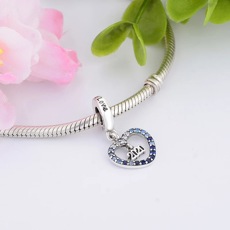 2020 оригинальный браслет с подвеской в виде сердца из синего циркония для