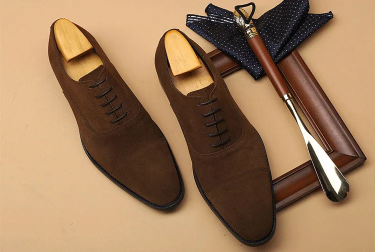 

QYFCIOUFU New Fashion Suede Genuine Cow Leather Formal Shoes Men Pointed Toe Dress Shoes Breathable Groom Wedding Shoes