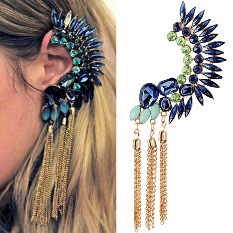 Стразы в стиле панк серьги манжеты для женщин бохо акриловый камень цепочка с