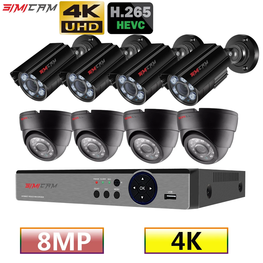 Комплект камеры видеонаблюдения 4K Ultra HD 8X 8MP 8ch H265 DVR 30mNight Vision Out Door