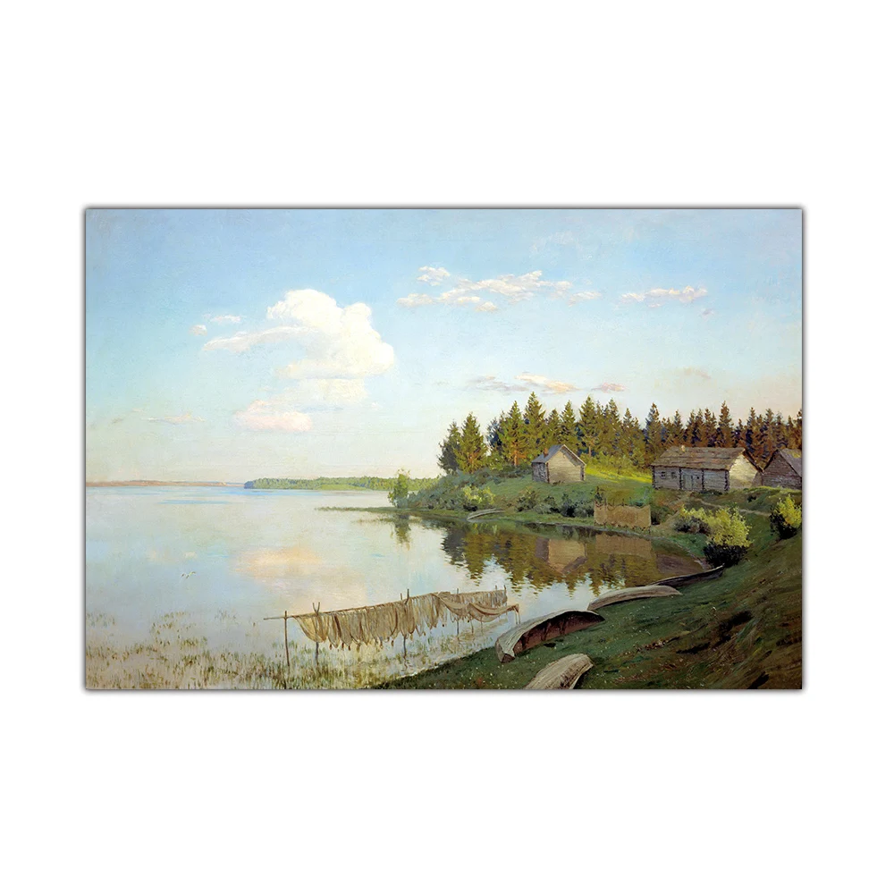 Цитон Левитан Исаак илих scenery Рыбалка деревня пейзаж Canvas Холст Картина маслом