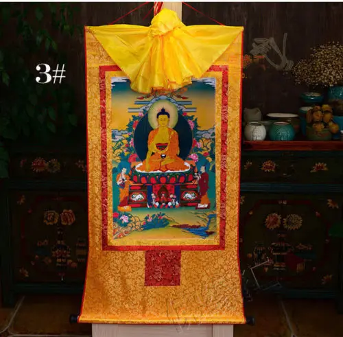 

Tibetan Buddhist Buddha Silk Gild Thangka Thanka Sakyamuni Amulet Scroll 35CM-61CM