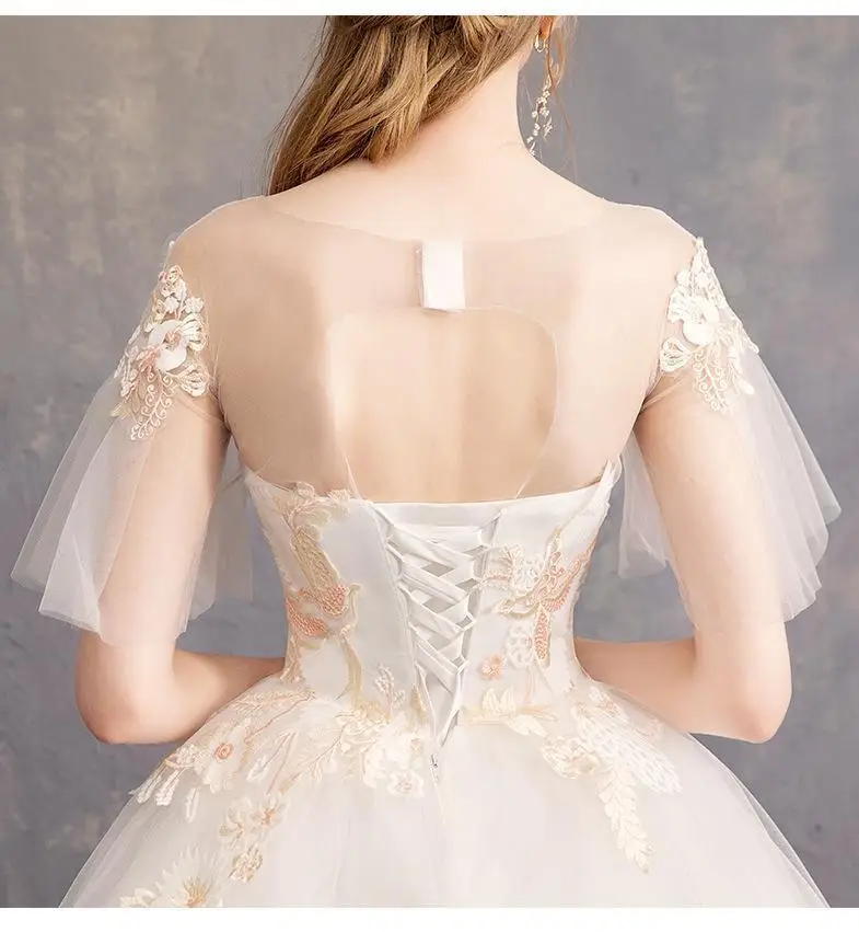 

Bride Dress 2021 New Flare Sleeve Princess Colorful Wedding Dresses Elegant O-neck Classic Champagne Embroidery Wedding Gowns