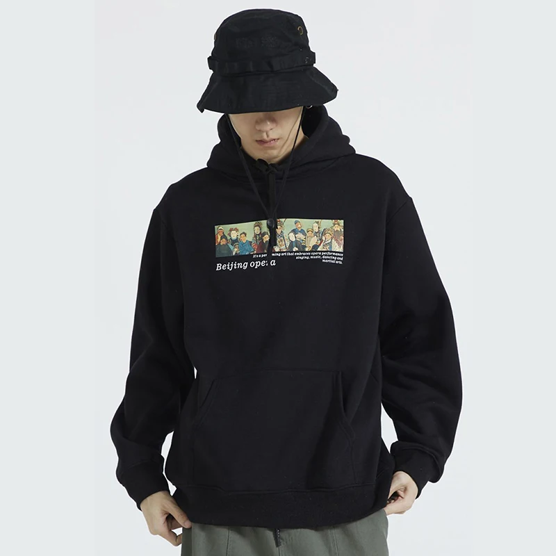 

Chinese Ancient Beijing opera Print Hoodies 2019 Men Hip Hop Streetwear Sweatshirts Casual Fashion Hooded Tops Cotton Clothes