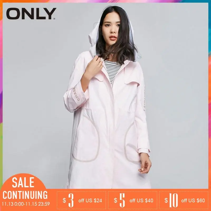 ONLY Бренд 2018 Новинка Женская Куртка Средно Длинная с Хлопка 40% Пыльник Свободный