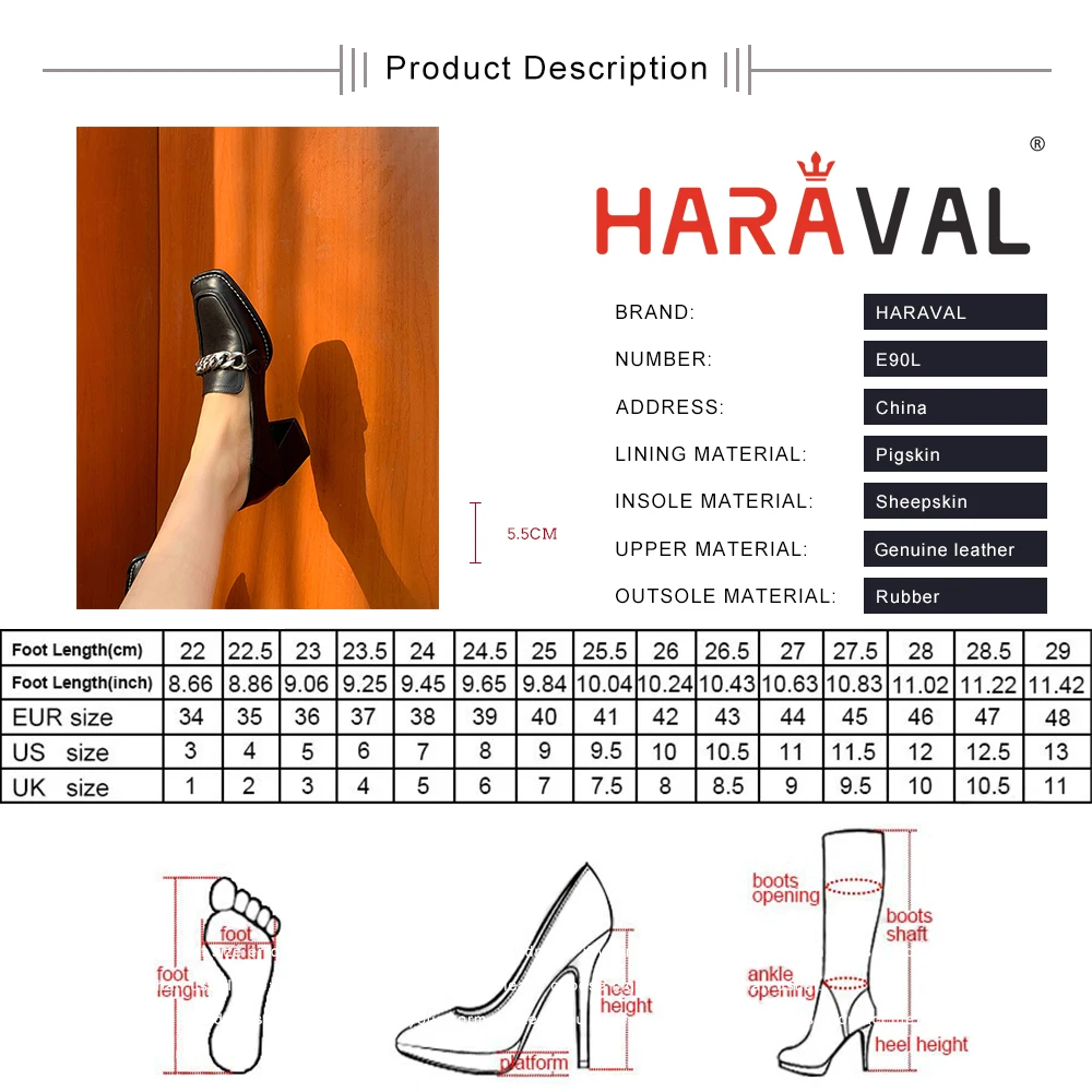 

HARAVAL Women Pumps Shoes Spring Autumn Footwear White Black Mary Janes Genuine Leather White Black Classics Sewing Casual A26