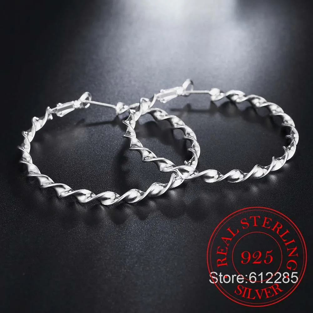 Серьги кольца женские из серебра 925 пробы модные большие серебряные серьги в