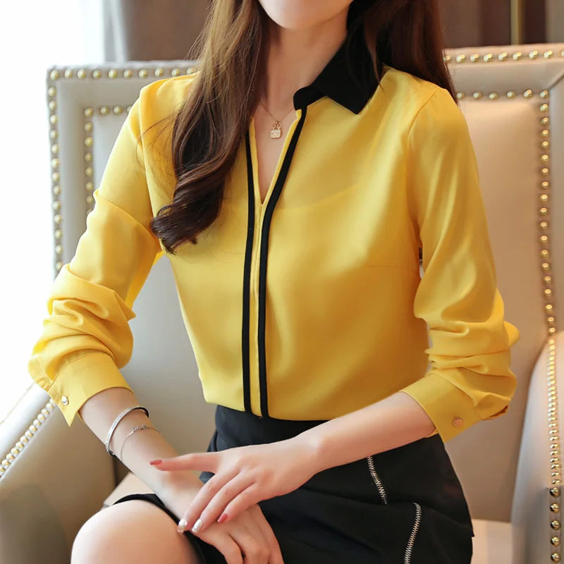 

Chikichi 2021 новая женская одежда в западном стиле на весну и осень с лацканами желтая шифоновая рубашка Топ приталенная рубашка