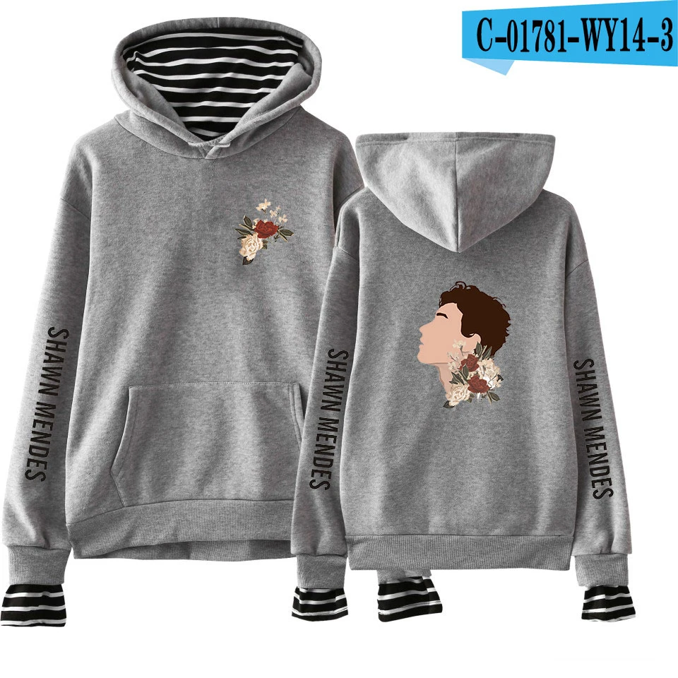New shawn mendes Fake Two Pieces Hoodies Men/Women Autumn Winter Fashion Casual Sweatshirt Shawn Mendes Hip Hop Hoodie - Цвет: gray