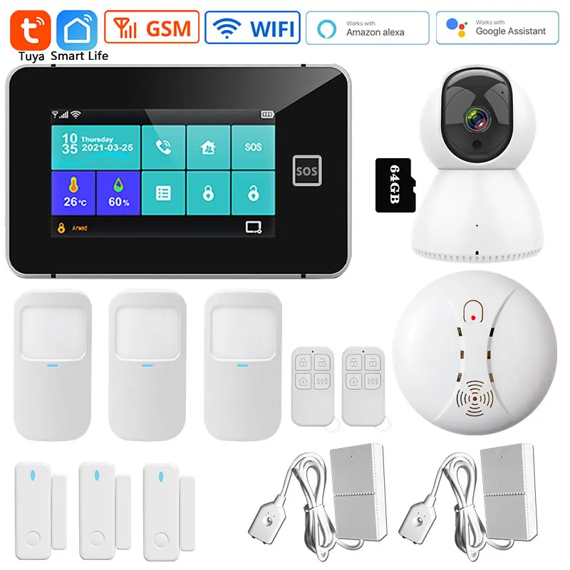 Tuya Smart Alarm System WIFI Burglar Alarm Smart Home GSM Alarm System With Color LCD Touch Display Home Security Motion Sensor