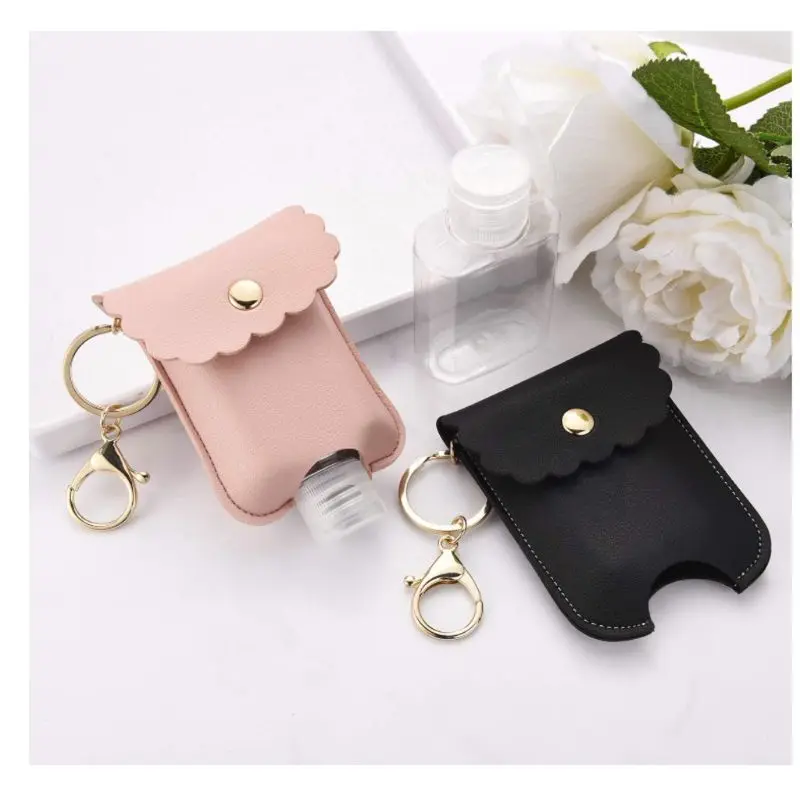 

60ml Portable Squeeze Bottle Empty Leakproof Plastic Travel Bottle for Hand Sanitizer with Leather Keychain Holder Clips