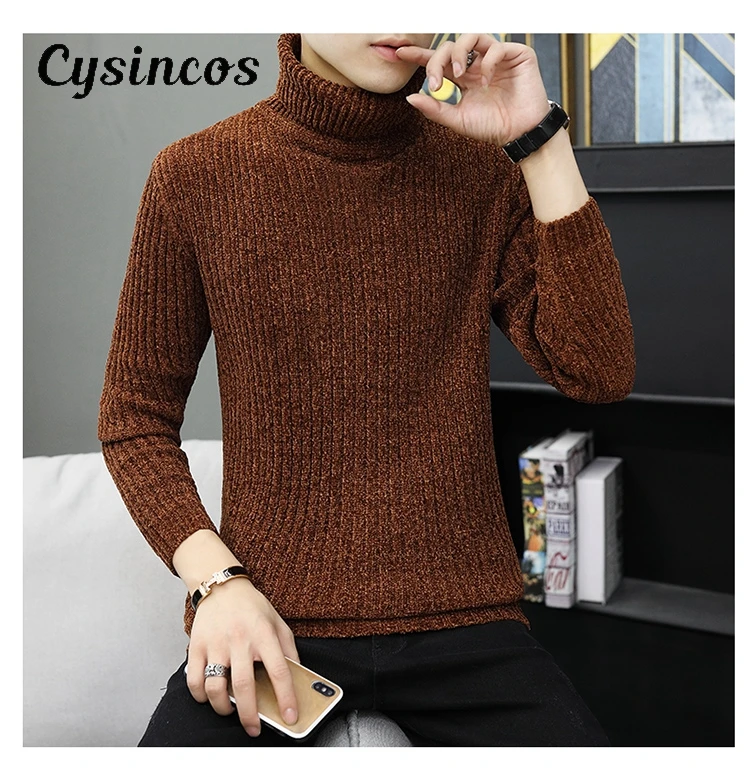 CYSINCOS свитер с высоким воротом зимний толстый теплый неровной полосой облегающий