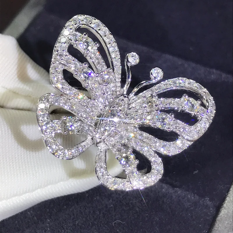 Серебряное кольцо с милой бабочкой для женщин проложенный Крошечный Цирконий