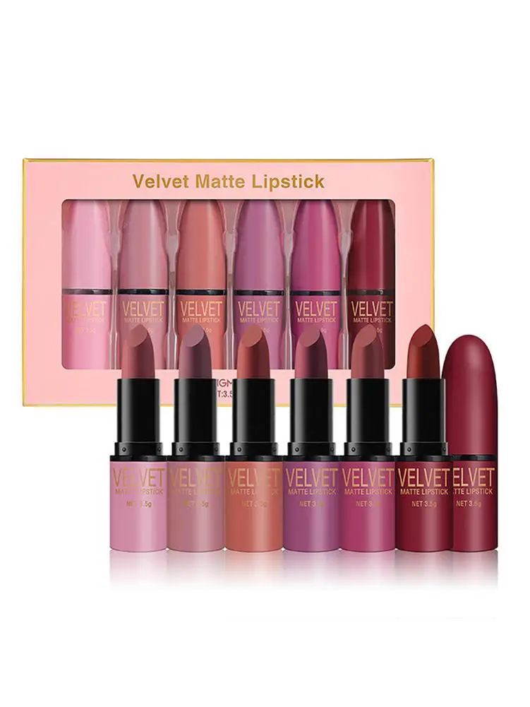 

6 Color Lipstick Set Matte Waterproof Non Stick Cup Lipsticks Set Waterproof Long Lasting Lipstick Cosmetics Lip Red Paint New
