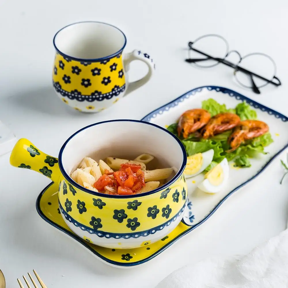 Тарелка для завтрака MDZF набор тарелок керамическая миска с ручкой глазурь