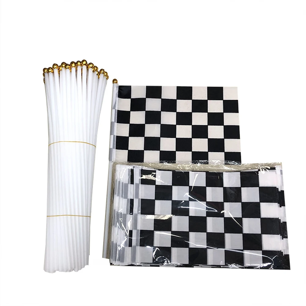 

10pcs Racing Checkered Stick Flag Black and White Pennant Banner w/ Plastic Sticks Decorations for Car Racing Sports Event Party