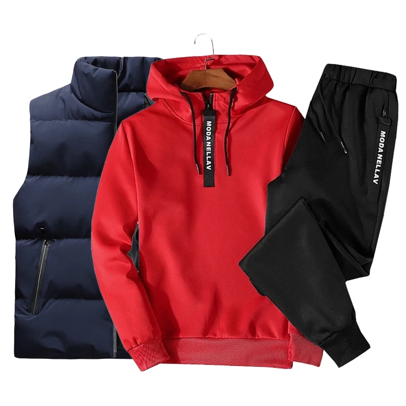 

3PC Men Outfit Set Nice Jogger Sports Suits Hoodies+Pants+Vest Casual Tracksuit Men Vogue Sweat Suit Romper Ropa Para Hombre