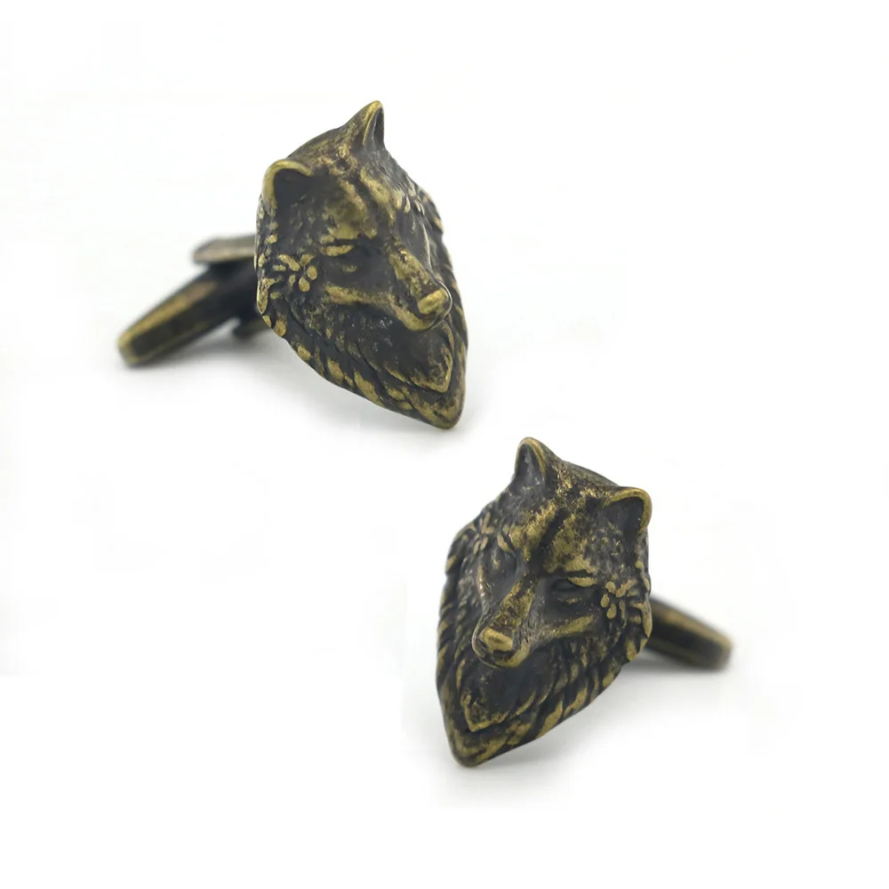 Мужские французские запонки в стиле ретро из чистой меди с головой волка форме