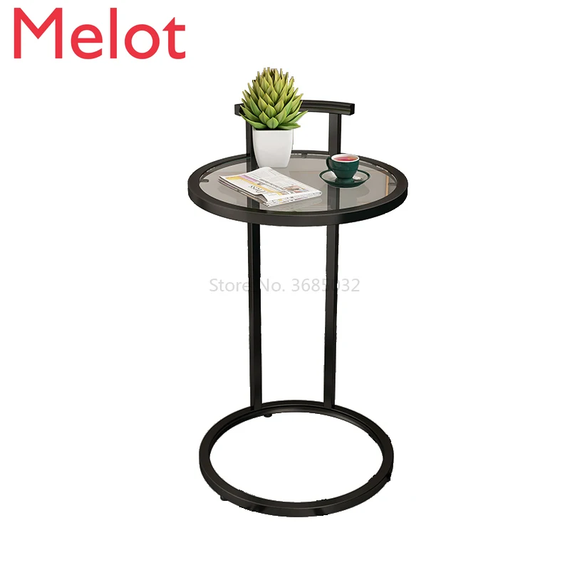 

Nordic Gold Coffee Table Living Room Rack Sofa Corner Round Movable Bedside Table Living Room Study Table Metal Glass Sidetable