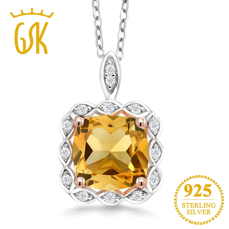 GemStoneKing 3 17 Ct подушка натуральный желтый цитрин ожерелья и кулоны матери 925 пробы