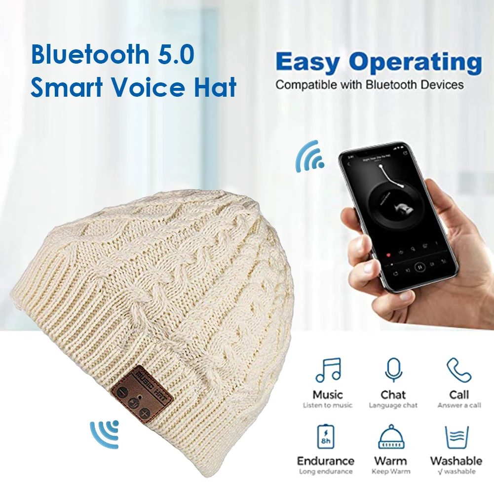 

Wireless BluetoothHeadset Knitted HatEarphone Speaker-Mic MusicIntercom Warm Sports Beanie Black/White 2020 New Christmas Gift