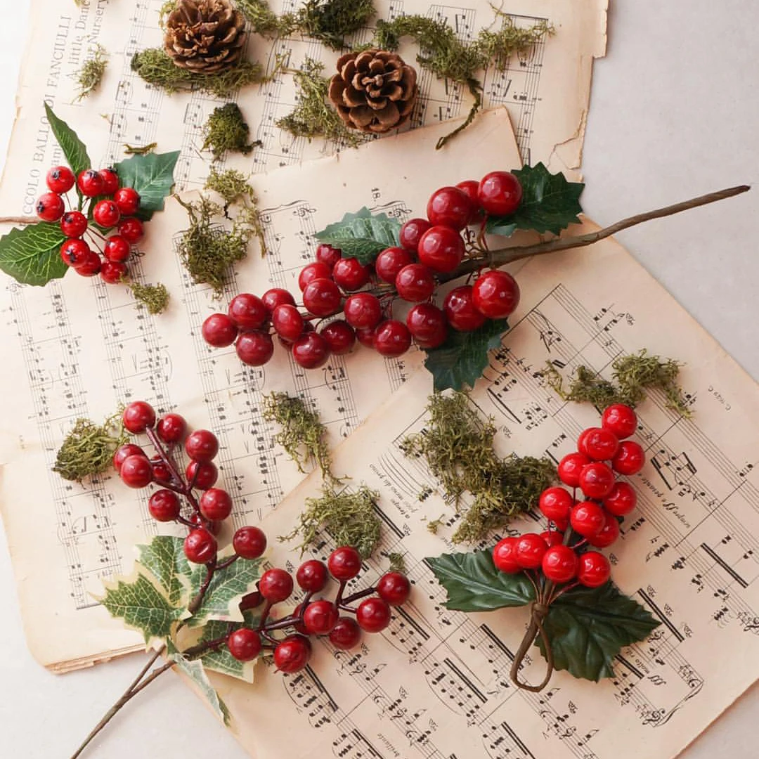 1 упаковка Рождественское украшение красные ягодные цветы искусственная тычинка