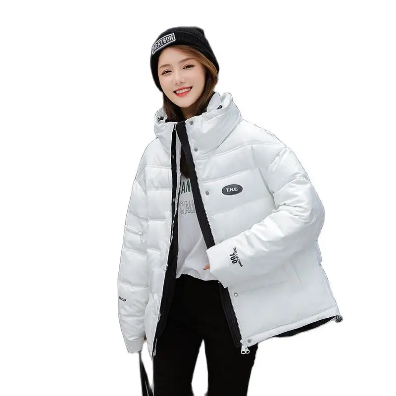 

Женское зимнее пальто с воротником-стойкой, короткое ветрозащитное пальто контрастных цветов с буквенным принтом, куртка-пуховик с хлопков...