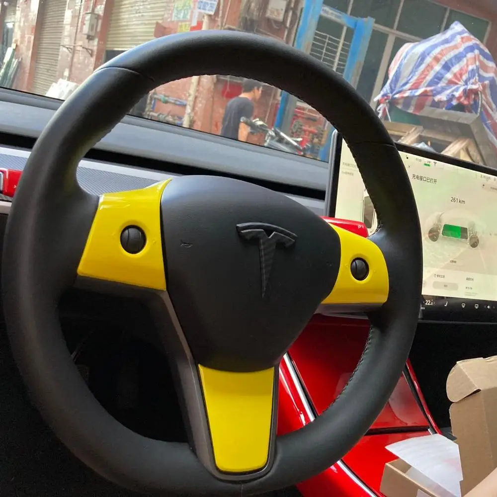 Великолепный желтый для Tesla Model 3 рулевая нашивка штурвал украшение интерьер