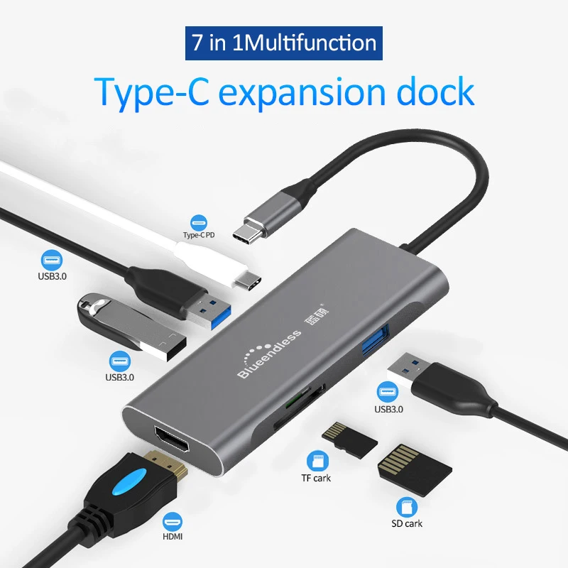 7 в 1 док станция USB 3 0 Тип C к HDMI концентратор конвертер адаптер для MacBook samsung Galaxy S10/S9